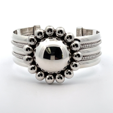 Navajo Artist Artie Yellowhorse Sterling Silver Rising Sun Bracelet